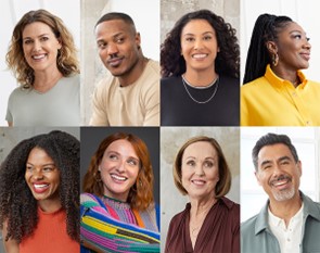 Images of 8 different people smiling